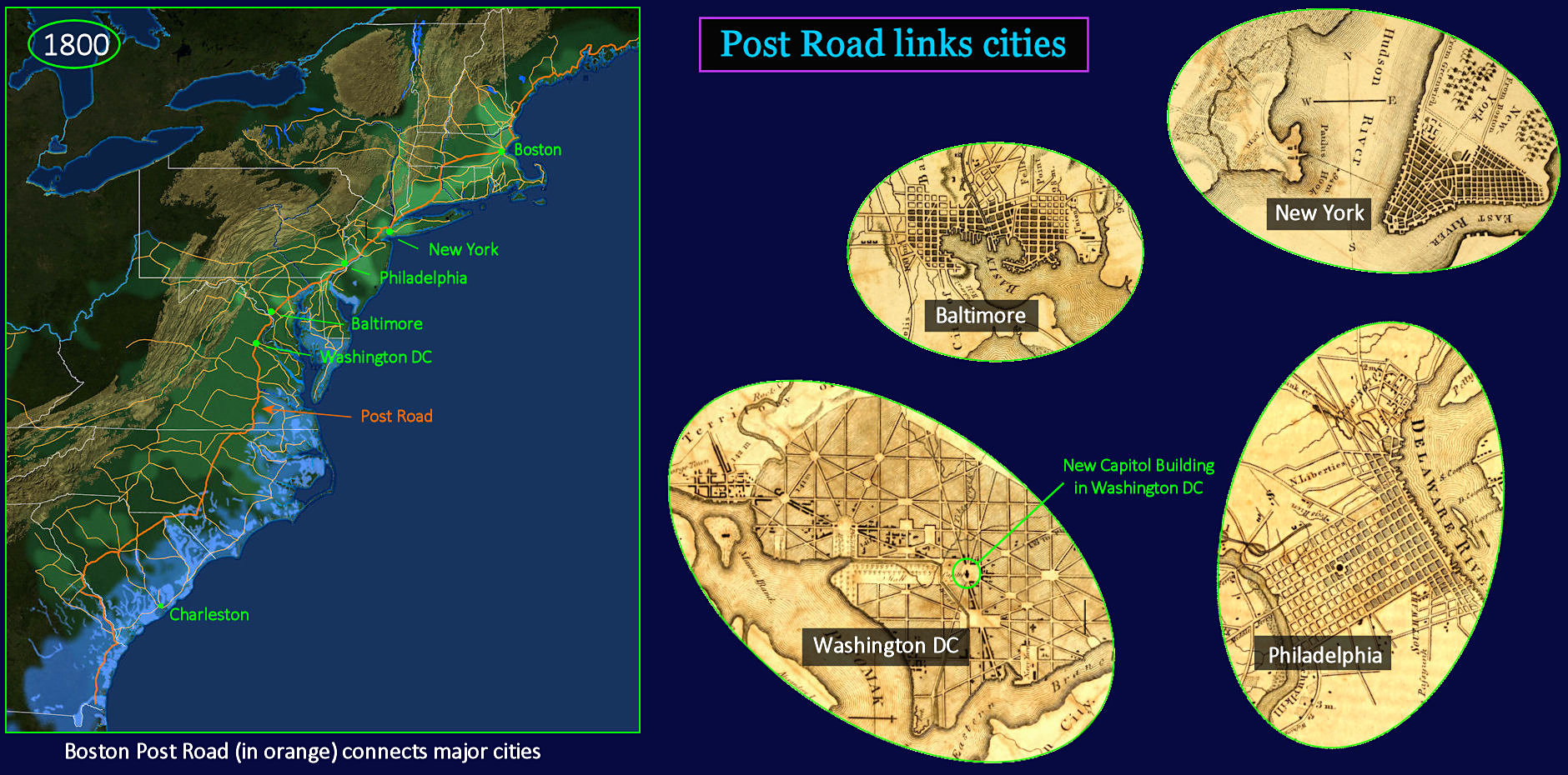 Boston Post Road, 1800 map